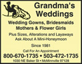 advertisement for Grandma's Weddings